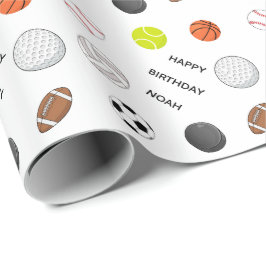 Persoonlijke kinder verjaardag multi sport cadeaupapier