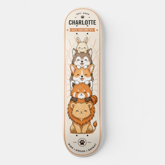 Persoonlijke Kinderanime Moppige Dieren Skateboard (Voorkant)