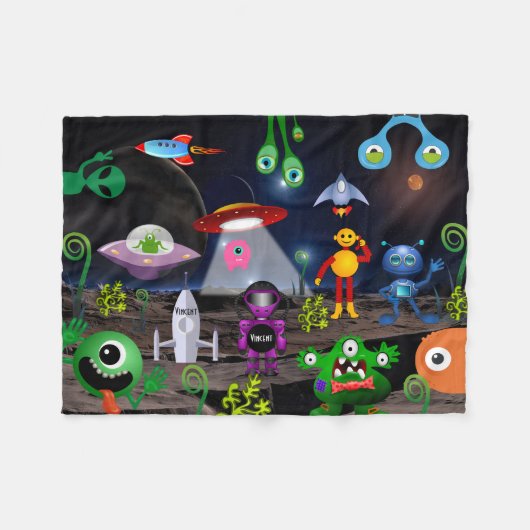 Persoonlijke kinderastronaut & raketten fleece deken (Voorkant (Horizontaal))