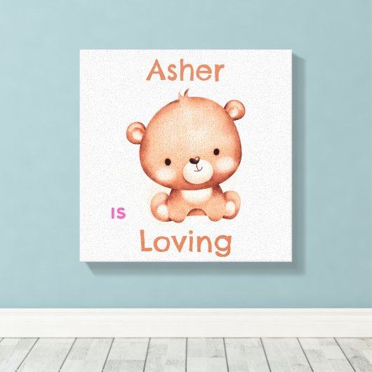 Persoonlijke kinderbevestiging bruine beer kinderk canvas afdruk (Insitu (Houten vloer))