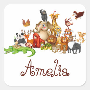 Persoonlijke kinderdieren vierkante sticker