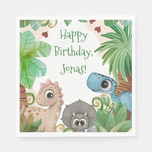Persoonlijke kinderdinosaurius verjaardag servet (Voorkant)