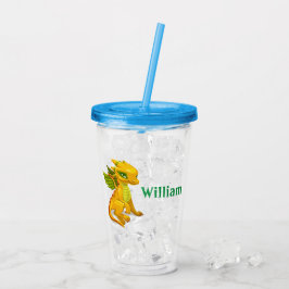Persoonlijke Kinderen Gele Draak Acryl Bekerglas Drinkbeker