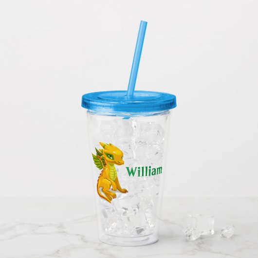 Persoonlijke Kinderen Gele Draak Acryl Bekerglas Drinkbeker (Achterkant ijs)