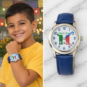 Persoonlijke Kinderen Mexico Vlag Blauwe Wijzerpla Horloge