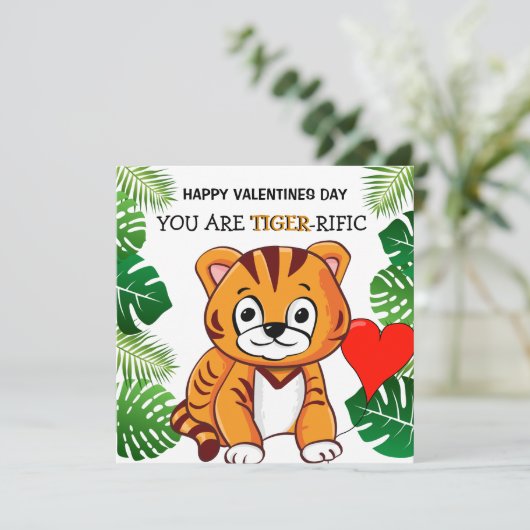Persoonlijke Kinderen tijgerrijke Valentijnsdag Feestdagenkaart (Staand voorkant)