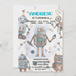 Persoonlijke kinderfeest uitnodiging jongens robot