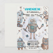 Persoonlijke kinderfeest uitnodiging jongens robot (Voorkant / Achterkant)