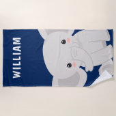 Persoonlijke kinderhanddoek Navy Blauwe Olifant Strandlaken (Voorkant)