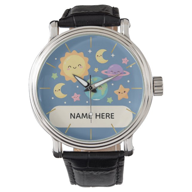 Persoonlijke kinderhorloge met naam leuk ruimte th horloge (Voorkant)