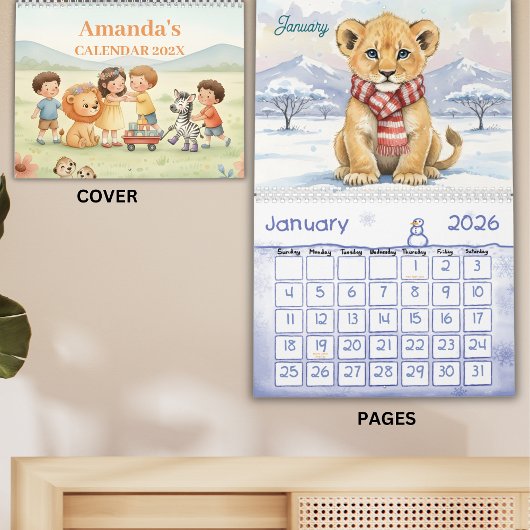 Persoonlijke kinderkalender safari dieren 2026 kalender