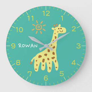 Persoonlijke kinderklok met giraffe & zonneschijn  grote klok