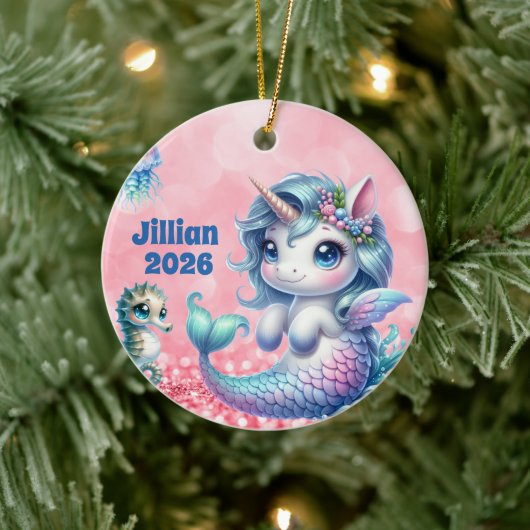 Persoonlijke Kindernaam Eenhoorn Ornament (Boom)