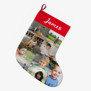 Persoonlijke kindernaam en fotocollage grote kerstsok