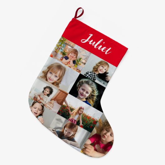 Persoonlijke kindernaam & fotocollage grote kerstsok (Voorkant (Hangend))