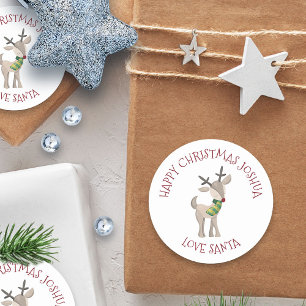 Persoonlijke kindernaam Liefs Santa    Rendier Ronde Sticker