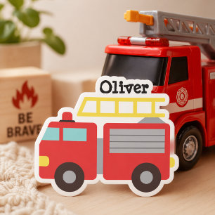 Persoonlijke kinderstickers met rode brandweerwage sticker