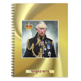 Persoonlijke King Charles III Gold background Note Notitieboek