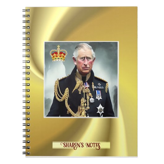 Persoonlijke King Charles III Gold background Note Notitieboek (Voorkant)
