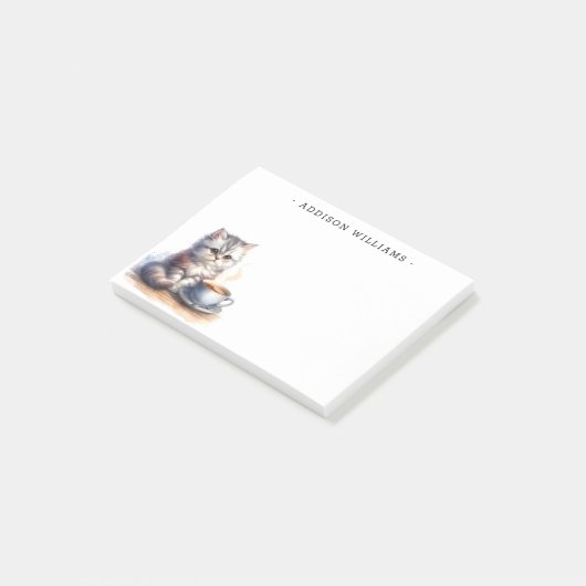 Persoonlijke Kitten en Koffie Post-it® Notes (Schuin)