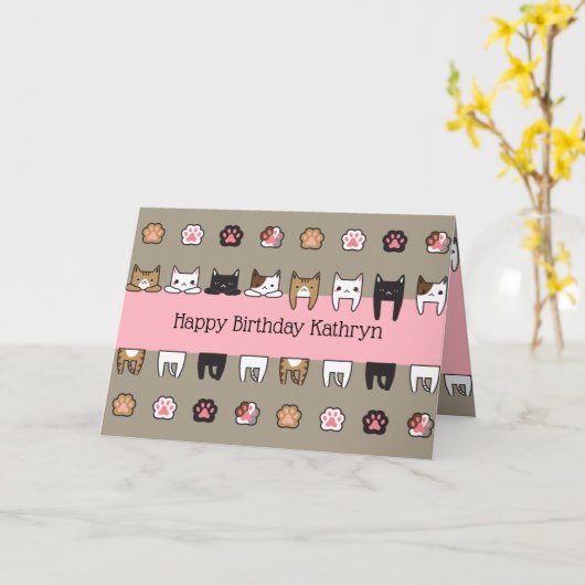 Persoonlijke Kittykatten Kaart (Gele Bloem)