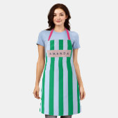 Persoonlijke Klassieke Groen en Wit Gestreept Schort (Gedragen)
