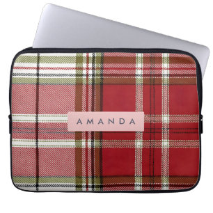 Persoonlijke Klassieke Rode en Olijfgroene Rutchei Laptop Sleeve