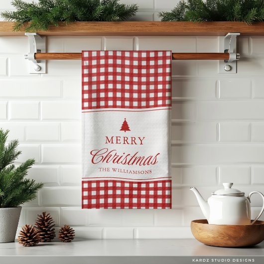 Persoonlijke Klassieke Rode Gingham Kerst  Theedoek