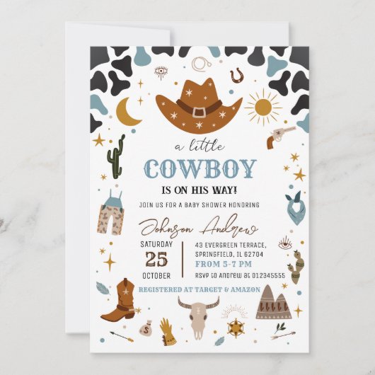 Persoonlijke kleine cowboy Baby shower uitnodiging (Voorkant)