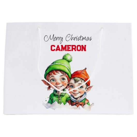 Persoonlijke Kleine Elfen Kerstmis Groot Cadeauzakje (Voorkant)