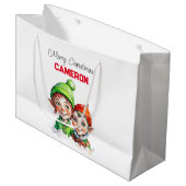 Persoonlijke Kleine Elfen Kerstmis Groot Cadeauzakje (Voorkant Gekanteld)