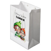 Persoonlijke Kleine Elfen Kerstmis Medium Cadeauzakje (Voorkant Gekanteld)