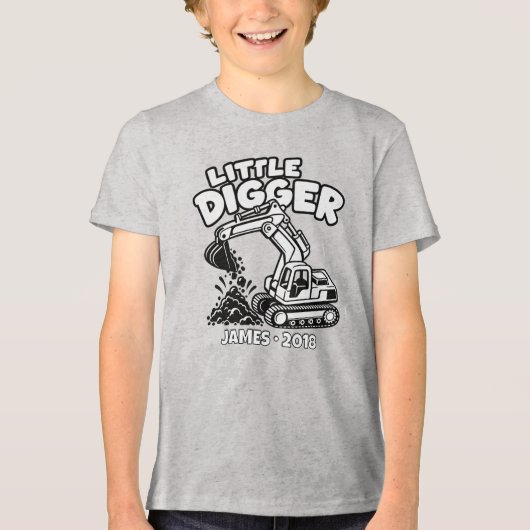 Persoonlijke Kleine Graafmachine Graafmachine Tri-Blend Shirt (Voorkant)