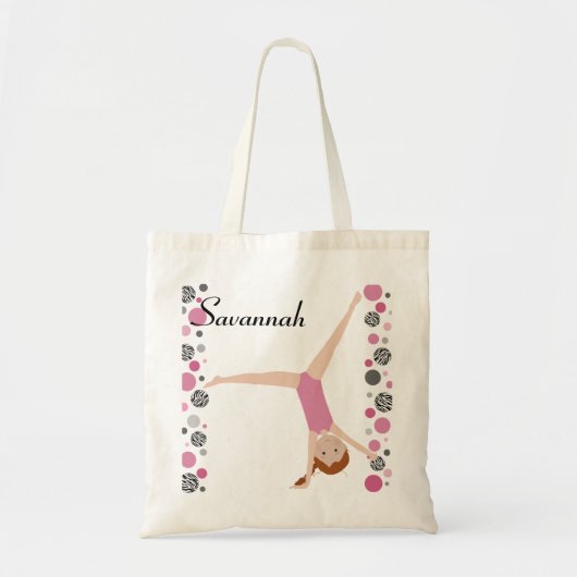 Persoonlijke kleine rode-haargymnast in roze tote bag (Voorkant)