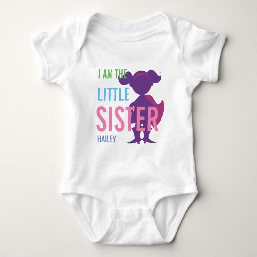 Persoonlijke kleine zus superheld silhouet romper (Voorkant)