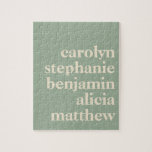 Persoonlijke kleinkinderen Namen in Sage Green Legpuzzel<br><div class="desc">Moderne Typografie Persoonlijke kleinkinderen Namen | Sage Green Puzzle</div>