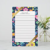 Persoonlijke kleur Floral en Gold Briefpapier (Staand voorkant)