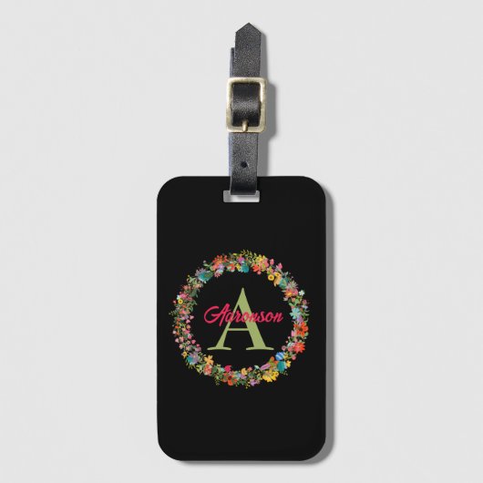 Persoonlijke Kleurrijke Bloemenkrans met Initialen Bagagelabel (Voorkant (verticaal))