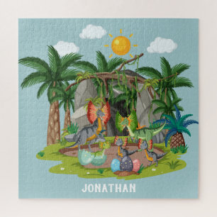 Persoonlijke kleurrijke cartoon Jurassic blue sky Legpuzzel