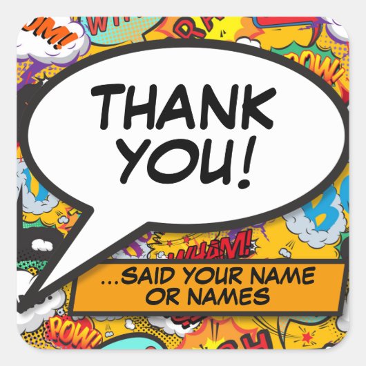 Persoonlijke Kleurrijke Dank Je Spraakballon Vierkante Sticker (Voorkant)
