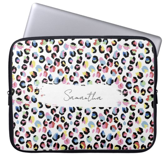 Persoonlijke Kleurrijke Dierenprint Laptoplader Laptop Sleeve (Voorkant)