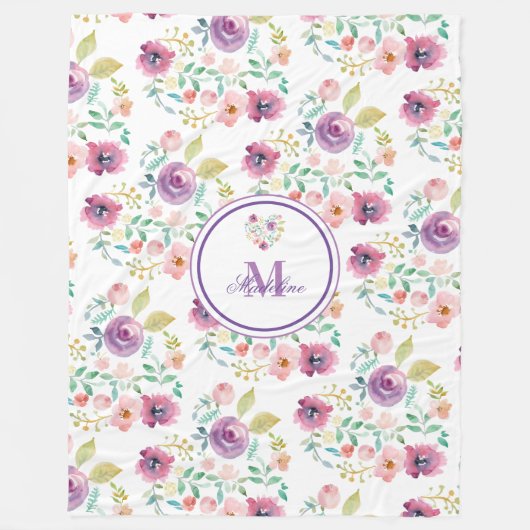 Persoonlijke kleurrijke Floral Heart Bouquet Fleece Deken (Voorkant)