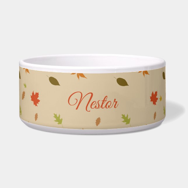 Persoonlijke Kleurrijke Herfstbladeren Voerbakje (Voorkant)