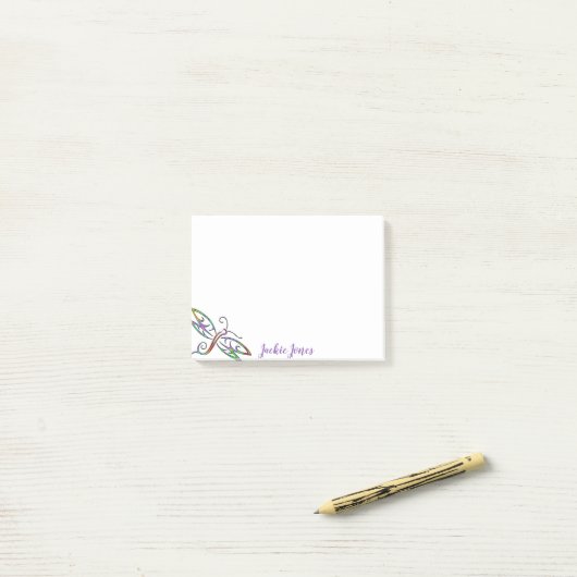 Persoonlijke kleurrijke libellen post-it® notes (Op bureau)