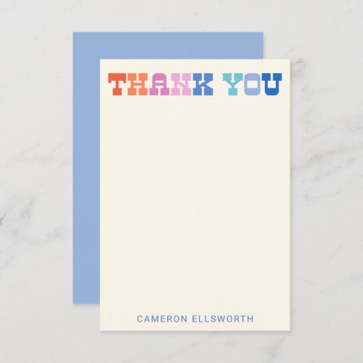 Persoonlijke Kleurrijke Modieuze Westerse Typograf Bedankkaart (Voorkant / Achterkant)