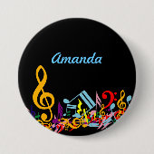 Persoonlijke kleurrijke Muzieknoten op zwart Ronde Button 7,6 Cm (Voorkant)