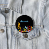Persoonlijke kleurrijke Muzieknoten op zwart Ronde Button 7,6 Cm (In situ)