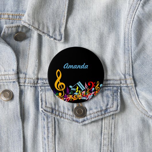 Persoonlijke kleurrijke Muzieknoten op zwart Ronde Button 7,6 Cm (In situ)