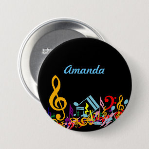 Persoonlijke kleurrijke Muzieknoten op zwart Ronde Button 7,6 Cm