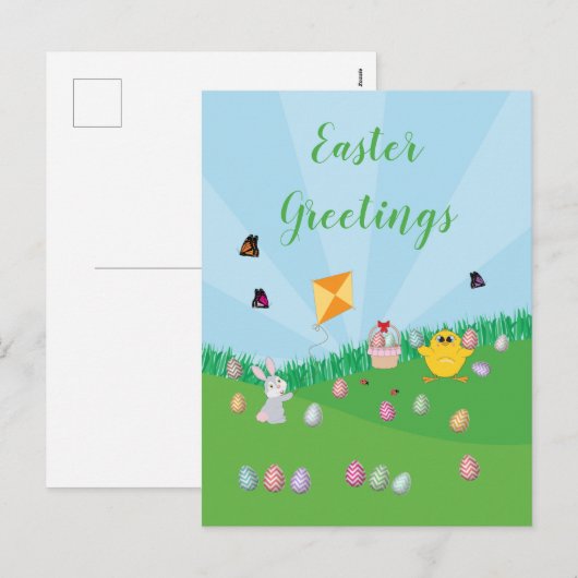 Persoonlijke kleurrijke paaseieren Hunt Bunny Chic Feestdagenkaart (Voorkant / Achterkant)